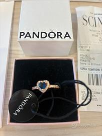 Anello Pandora oro rosa cuire blu nuovo tg 52