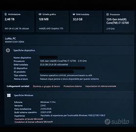 PC fisso i7-12700, 32 GB RAM, 2,48 TB, Windows 11 
