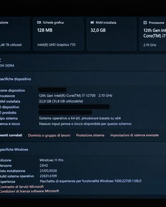 PC fisso i7-12700, 32 GB RAM, 2,48 TB, Windows 11 