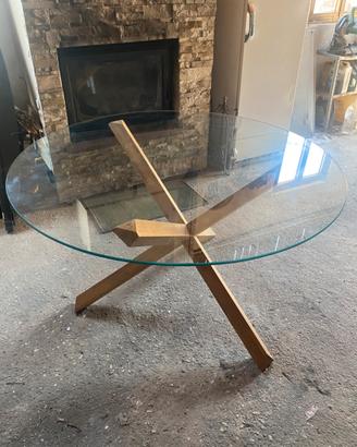 Tavolo rotondo di design in vetro e legno massello