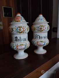 coppia di vasi da farmacia/spezieria vintage 