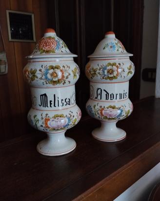 coppia di vasi da farmacia/spezieria vintage 