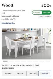 Tavolo allungabile (max 260 cm)

