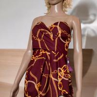 Nuovo abito donna tubino bordeaux e Oro catene S