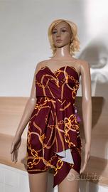 Nuovo abito donna tubino bordeaux e Oro catene S