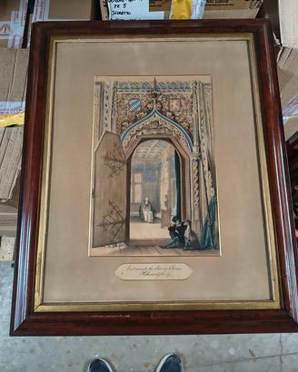 Litografia Haghe 1840 St. Jacques Liège mogano
