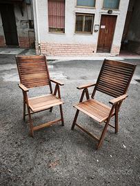 Coppia di sedie da giardino in legno , pieghevoli 