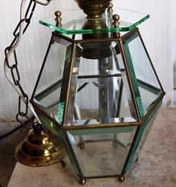 lampadario  lanterna esagonale cristallo  ottone
