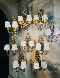 Set di 7 Applique Antichi da Parete a Due Luci