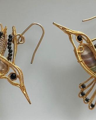 Orecchini artigianali bagno d'oro e Agata striata