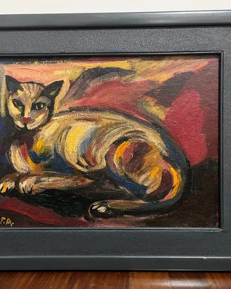 Quadro olio su cartone prima metà 1900 ‘gatto’