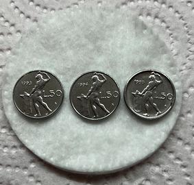 Set di 3 Micro monete  da 50 Lire Italiane Anni 19