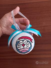Pallina Natale Punto Croce Doraemon