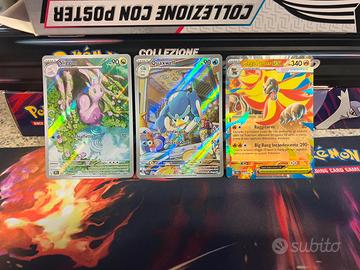 Set 3 carte Pokémon: 2 illustrazioni rare + 1 ex