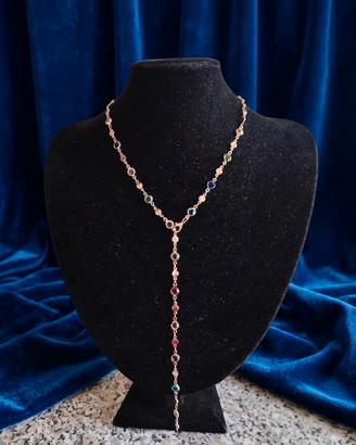 Collana Y con pietre colorate acciaio dorato 