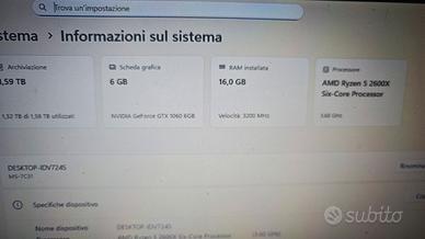 PC Desktop Ryzen 5 2600X + GTX 1060 6GB + 16GB RAM