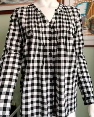 Camicetta a quadretti con collo alla coreana