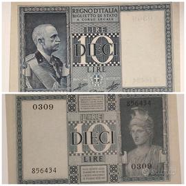 Lire 10 Biglietto stato Decr. 1939 XVIII perfetta