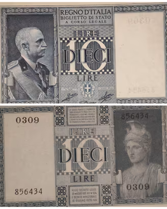 Lire 10 Biglietto stato Decr. 1939 XVIII perfetta