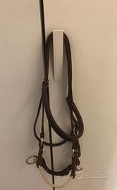 Testiera cuoio con frontalino.Side-pull monta wes.