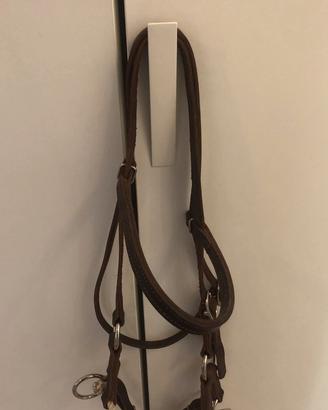 Testiera cuoio con frontalino.Side-pull monta wes.