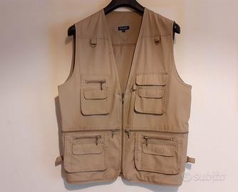 Gilet cargo multitasche cachi per pesca o caccia