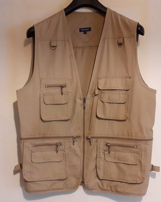 Gilet cargo multitasche cachi per pesca o caccia