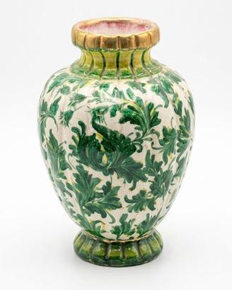 Vaso in Ceramica Decorato a Mano - Verde e Oro -