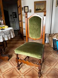 6 sedie in velluto e legno anni 60