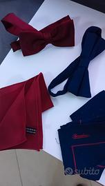 2 papillon+2 pochette rosso/blu Borsalino seta100%