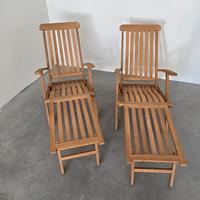 Coppia di Sdraio Lounge in Teak con Poggiapiedi 