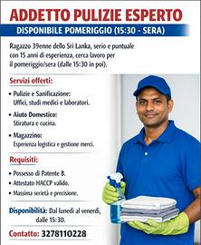 Addetto Pulizie Esperto - Disponibile Pomeriggio