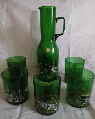brocca e 5 bicchieri per acqua vintage 