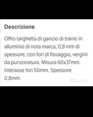 Targhetta gancio traino 