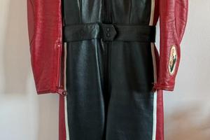 Tuta moto vintage Gaman in pelle rossa nera