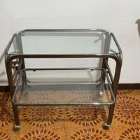 Tavolino vetro vintage rotelle per salotto