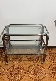 Tavolino vetro vintage rotelle per salotto