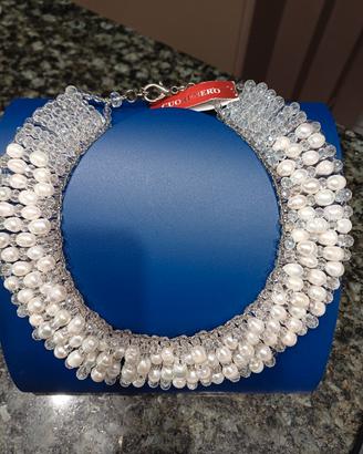 Girocollo di perle di fiume e cristalli sintetici 