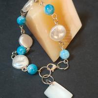 bracciale larimar, acrilico, madreperla 