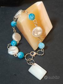 bracciale larimar, acrilico, madreperla 