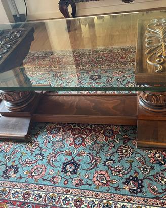 elegante tavolino da salotto legno e cristallo