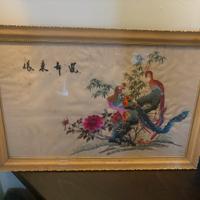 Quadro cinese in seta ricamato vintage orizzontale