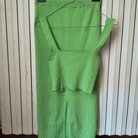 Zara Crop Top + Longuette Set Verde Taglia S