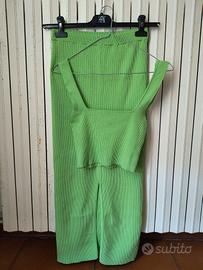 Zara Crop Top + Longuette Set Verde Taglia S