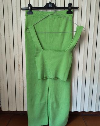 Zara Crop Top + Longuette Set Verde Taglia S