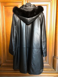 Giaccone imbottito pelle nera donna