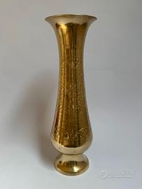 Vaso Vintage in Ottone Lucido Inciso a Mano 44 cm