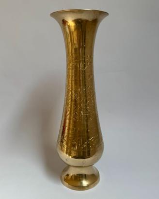 Vaso Vintage in Ottone Lucido Inciso a Mano 44 cm