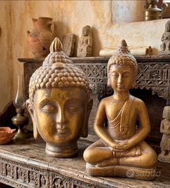 2 Statue di Buddha Oro/Anticato (Altezza 20/20 cm)