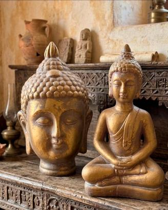 2 Statue di Buddha Oro/Anticato (Altezza 20/20 cm)